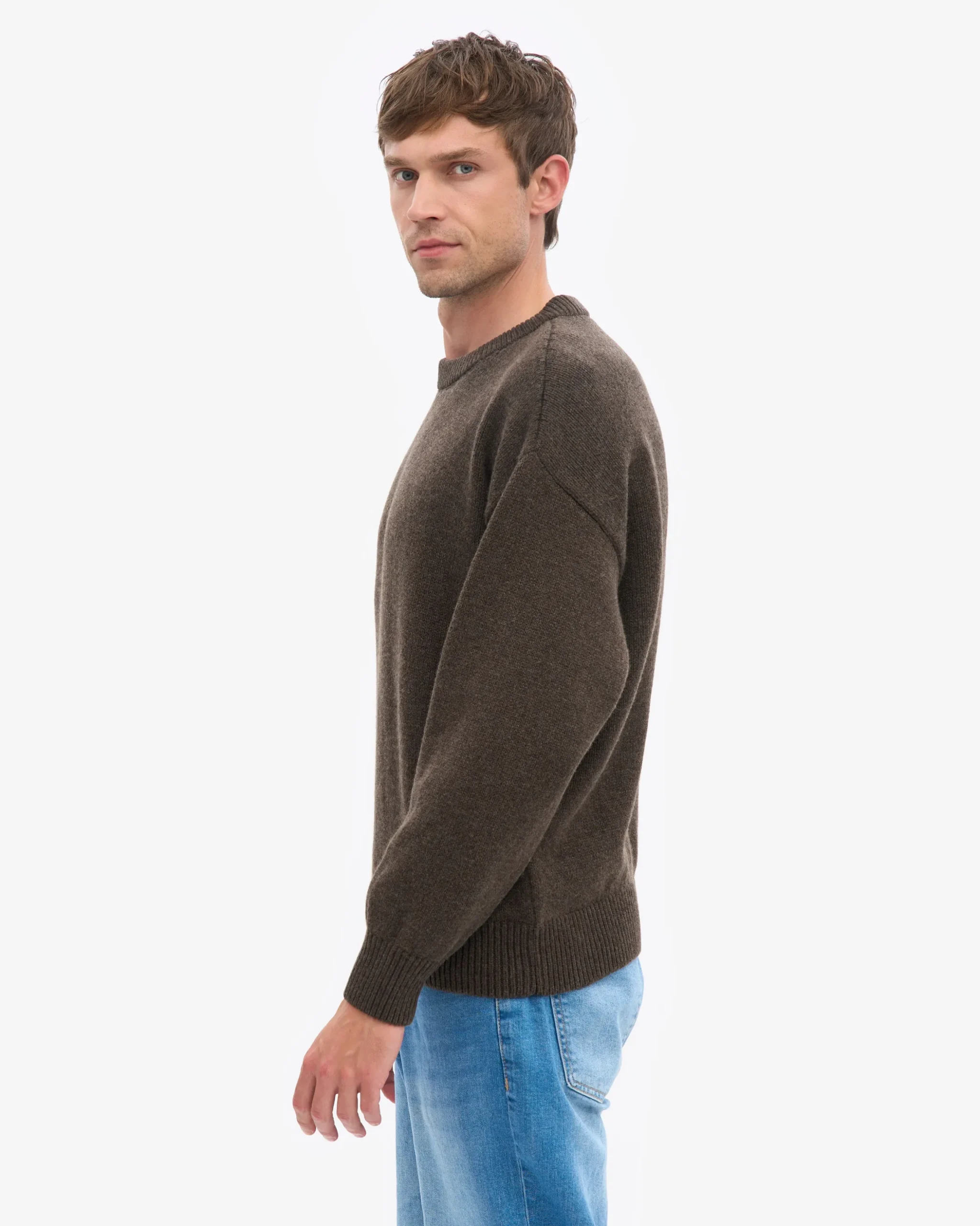 Oversized Merino Wool Crew - Coffee Brown