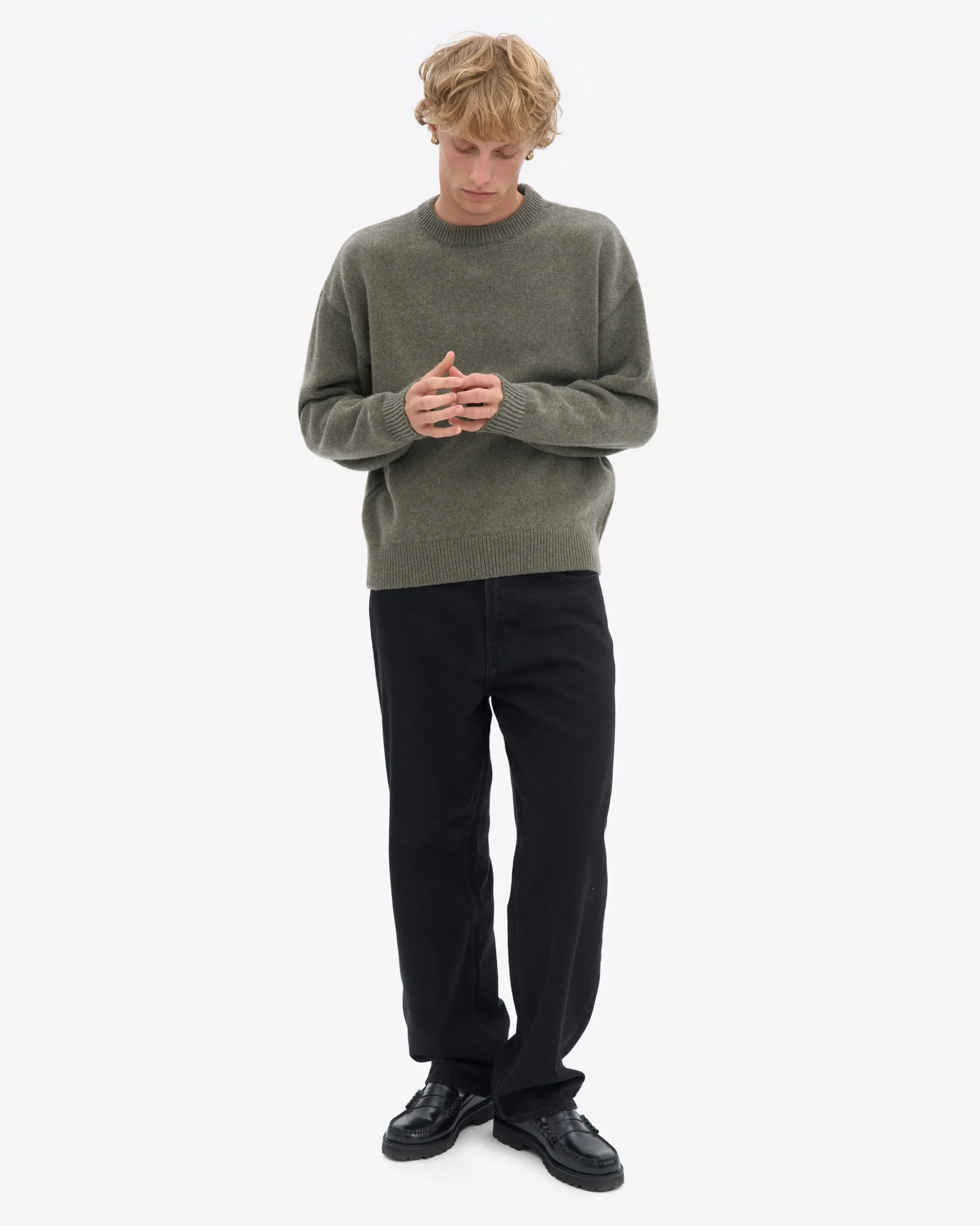 Oversized Merino Wool Crew - Dusty Olive