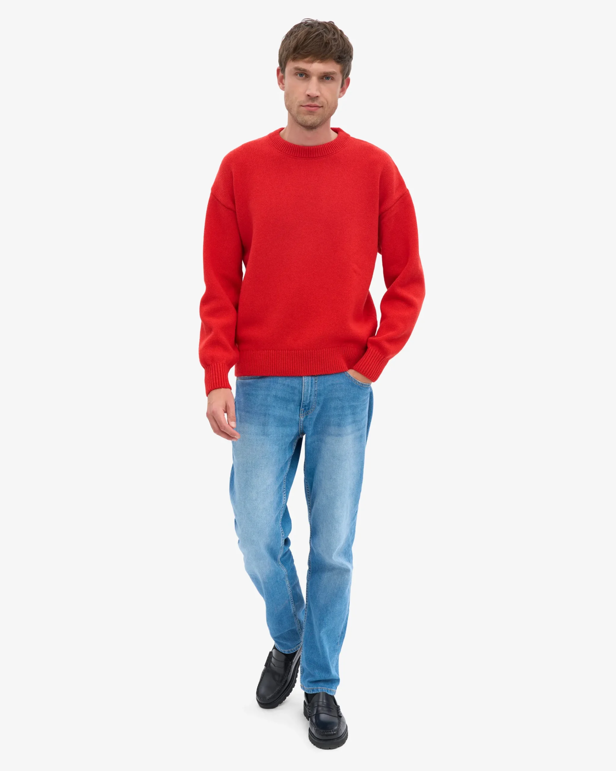 Oversized Merino Wool Crew - Red Tangerine