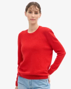 Women Classic Merino Wool Crew - Red Tangerine