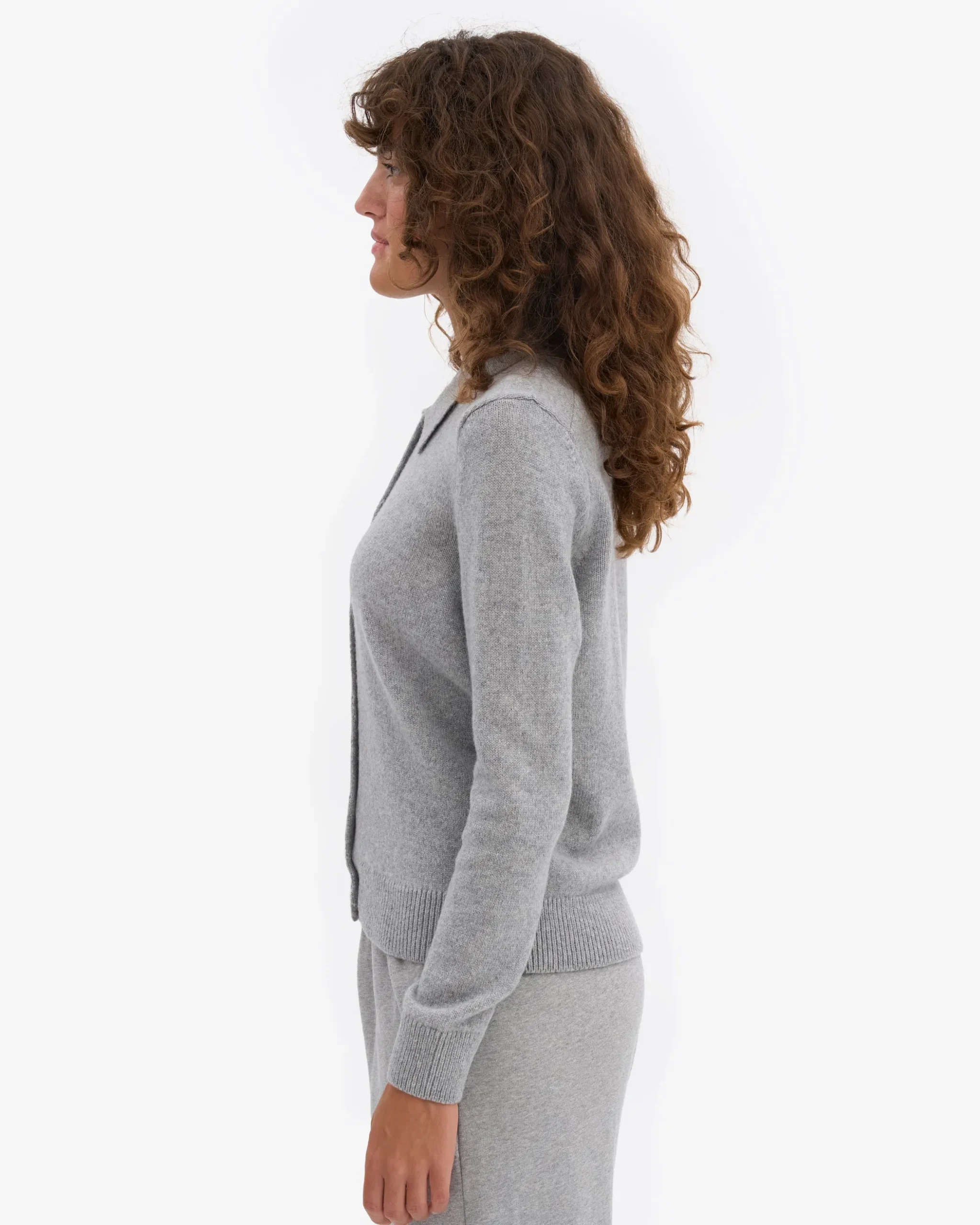 Women Merino Wool Collar Cardigan - Heather Grey