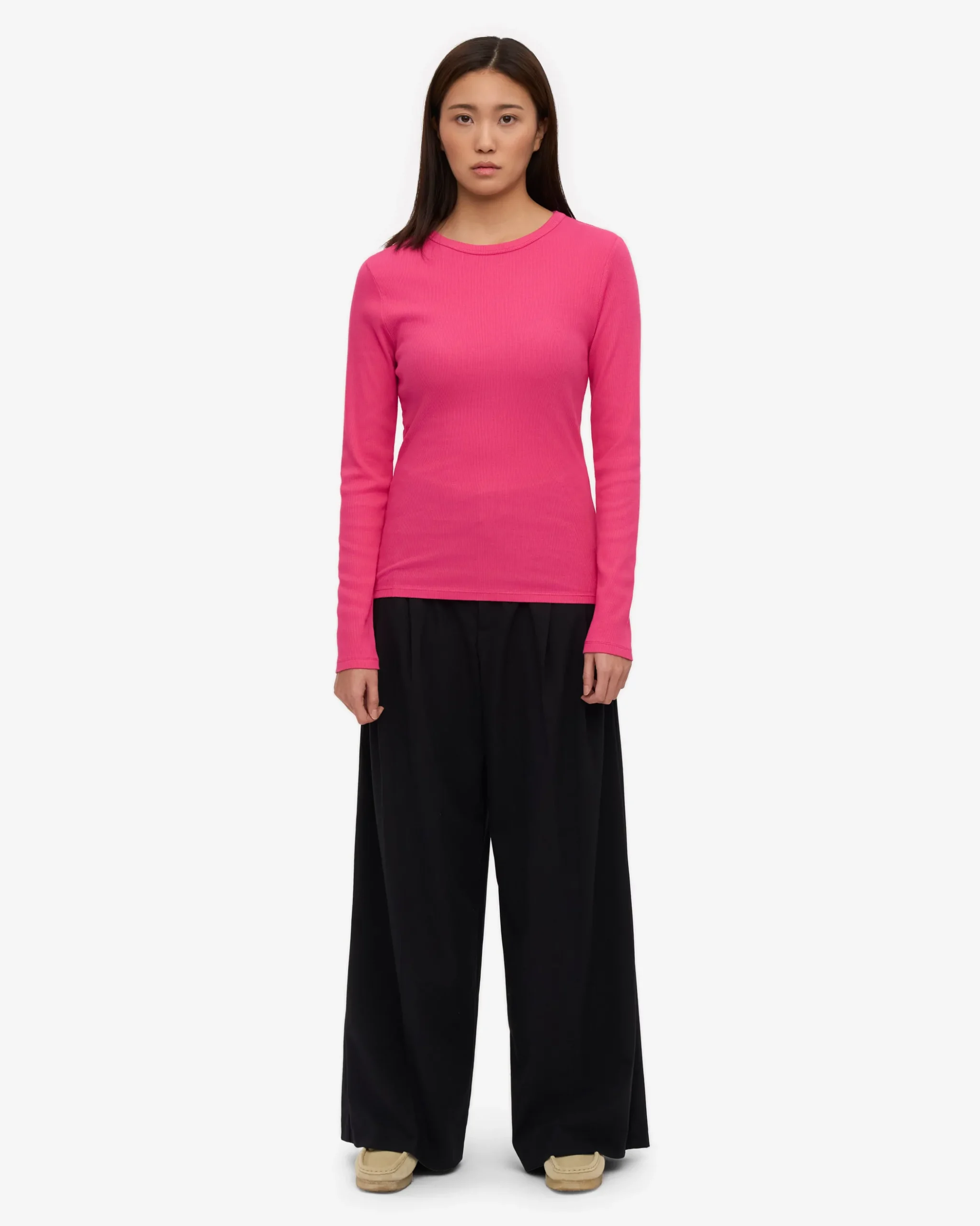 Women Organic Rib LS T-Shirt - Bubblegum Pink