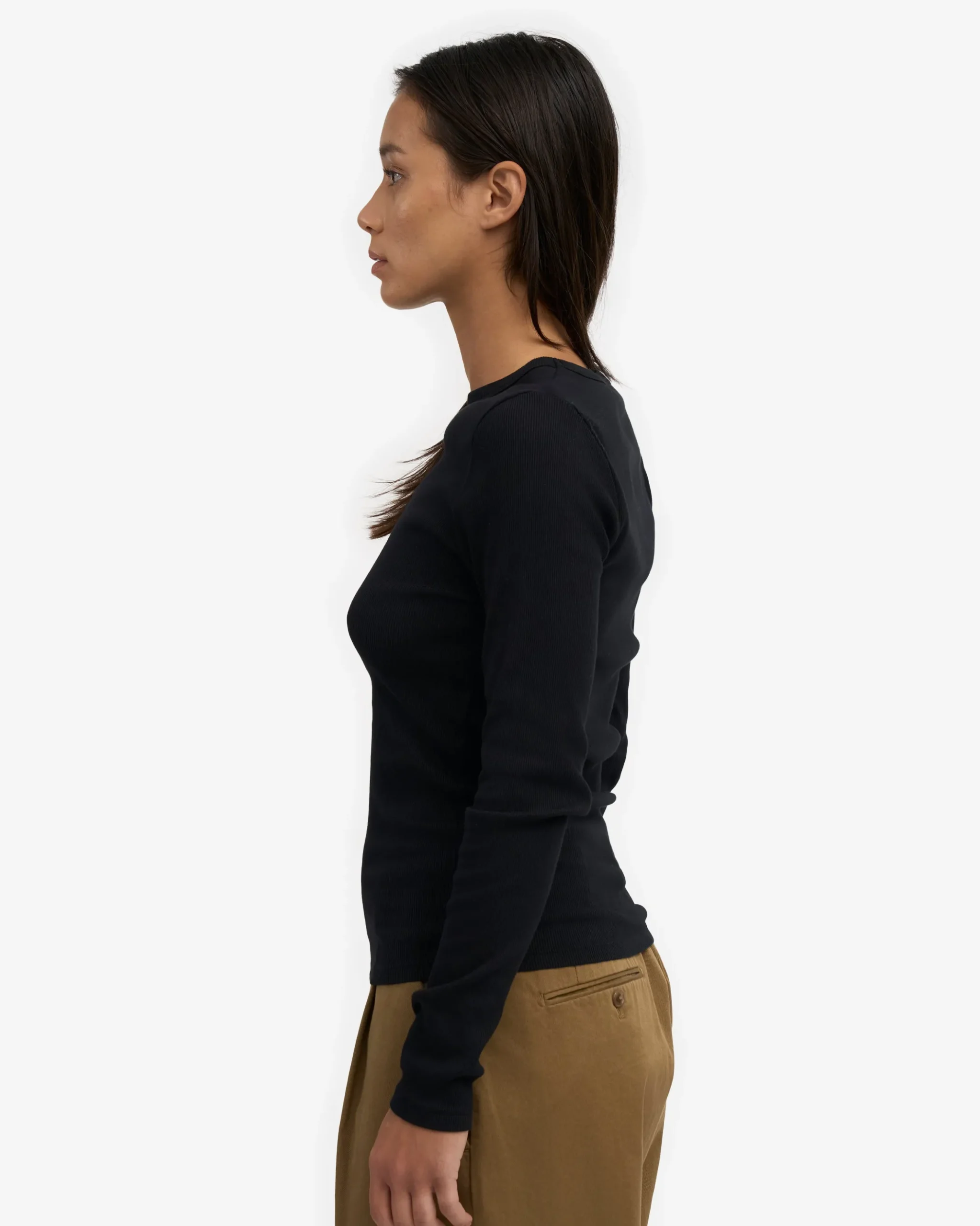 Women Organic Rib LS T-Shirt - Deep Black