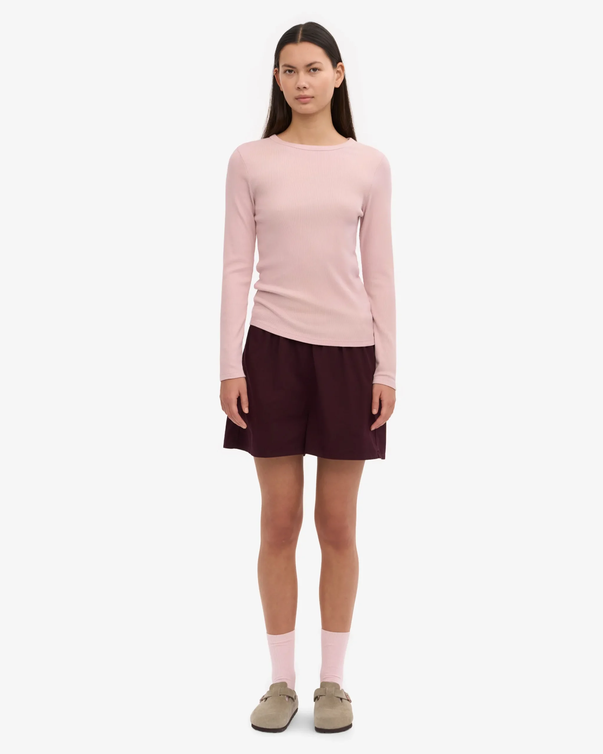 Women Organic Rib LS T-Shirt - Faded Pink