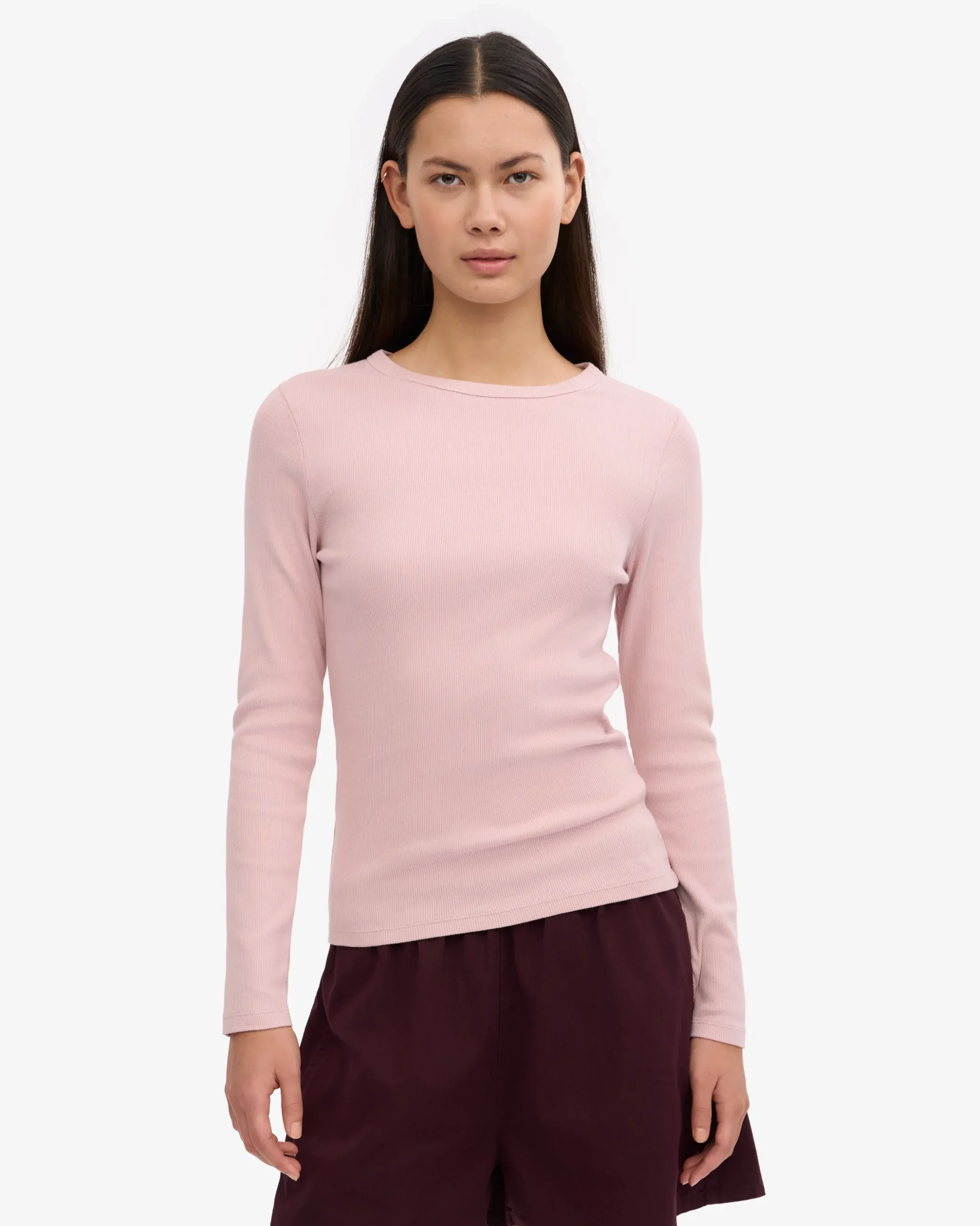 Women Organic Rib LS T-Shirt - Faded Pink
