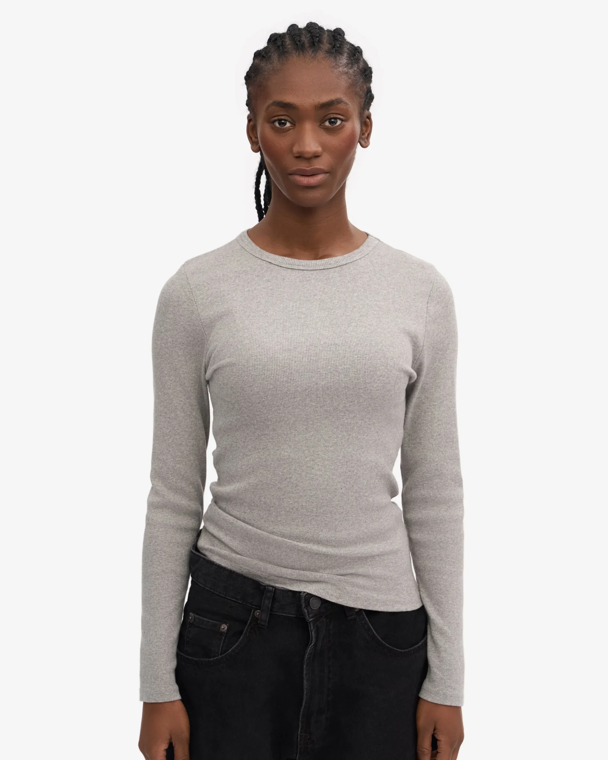 Women Organic Rib LS T-Shirt - Heather Grey