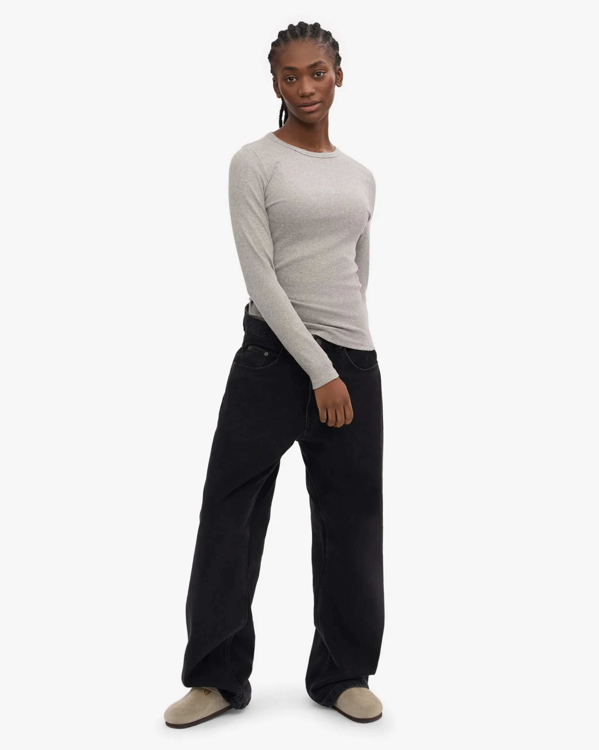 Women Organic Rib LS T-Shirt - Heather Grey