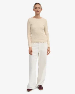 Women Organic Rib LS T-Shirt - Ivory White