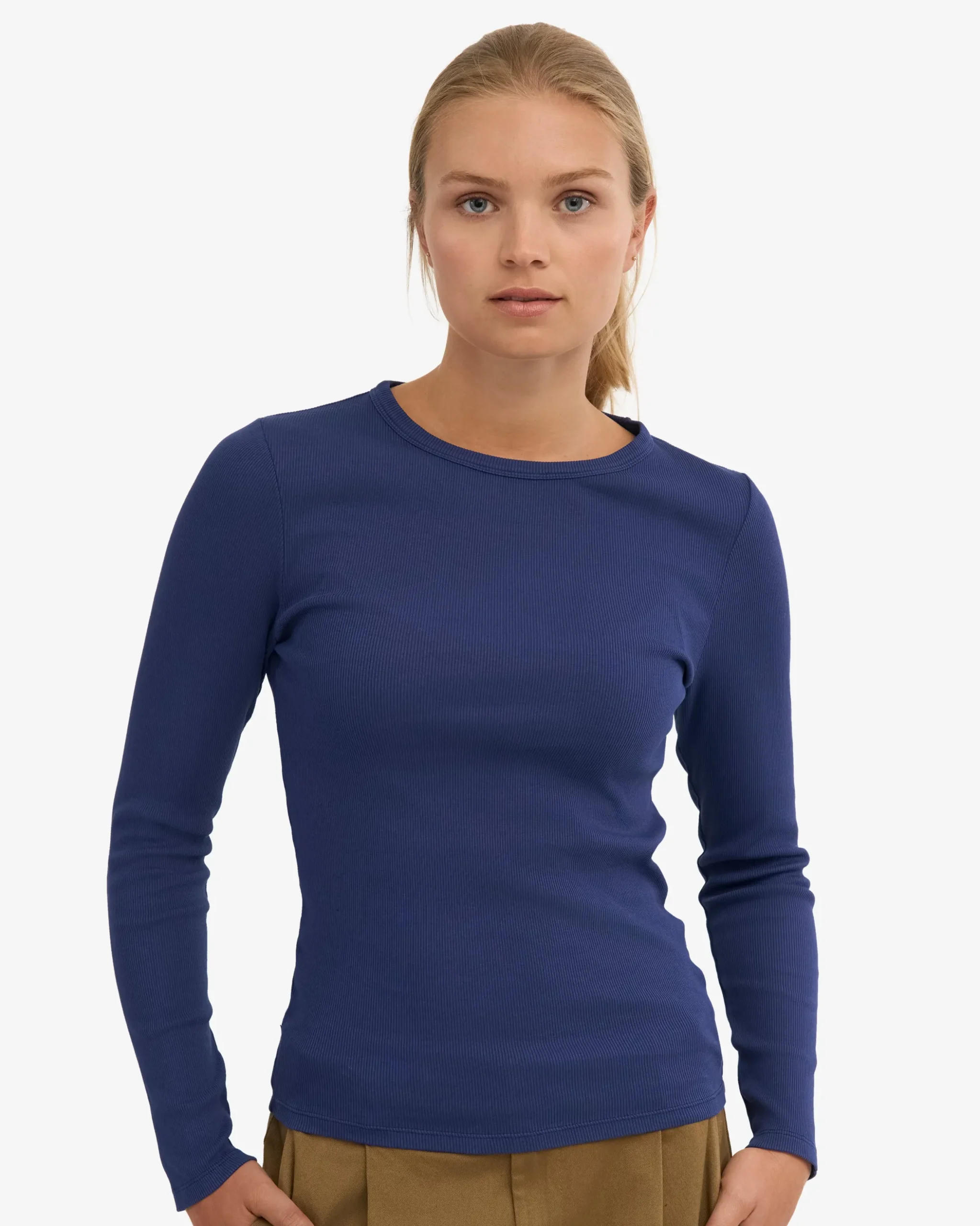 Women Organic Rib LS T-Shirt - Marine Blue