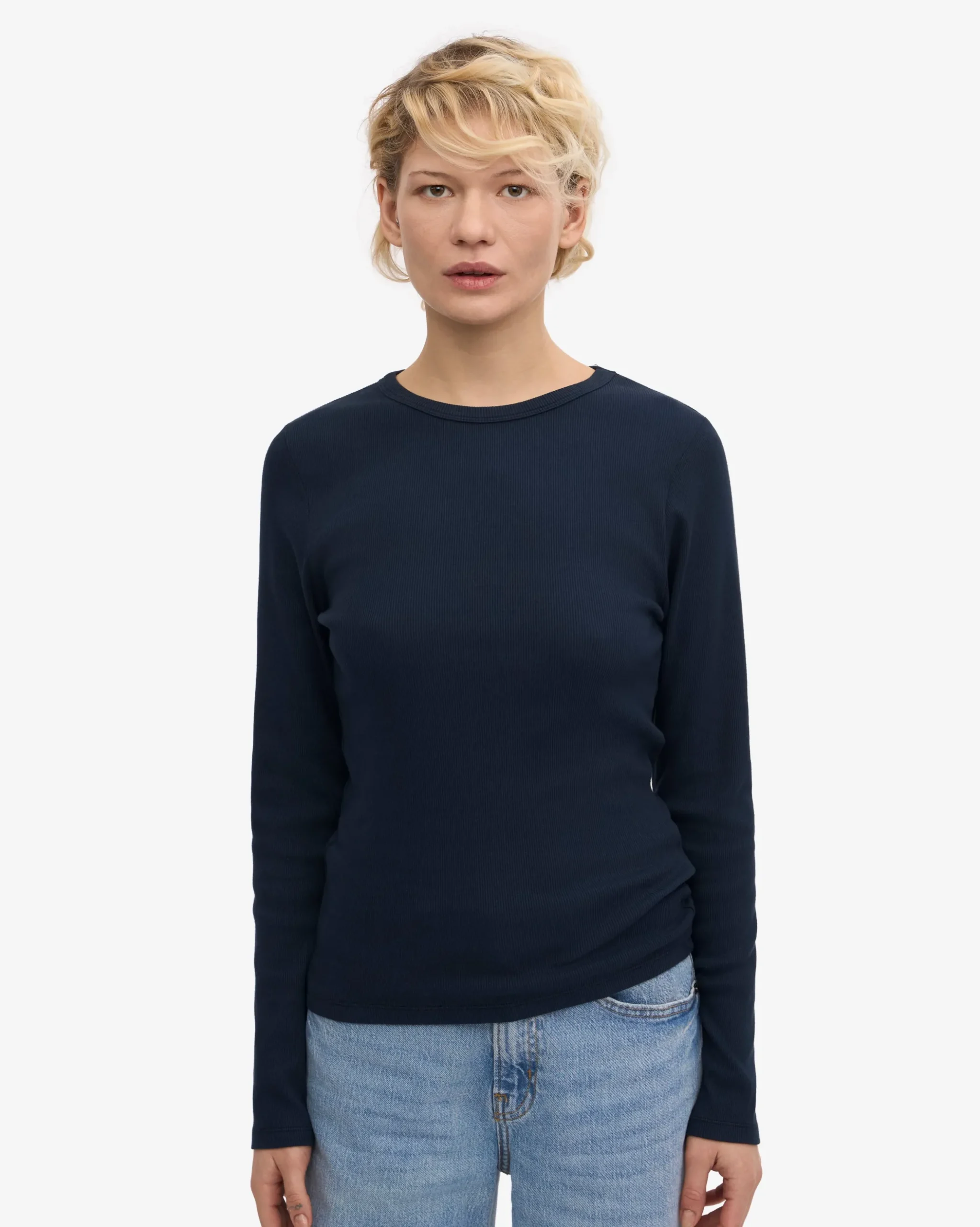 Women Organic Rib LS T-Shirt - Navy Blue
