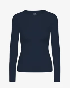 Women Organic Rib LS T-Shirt - Navy Blue