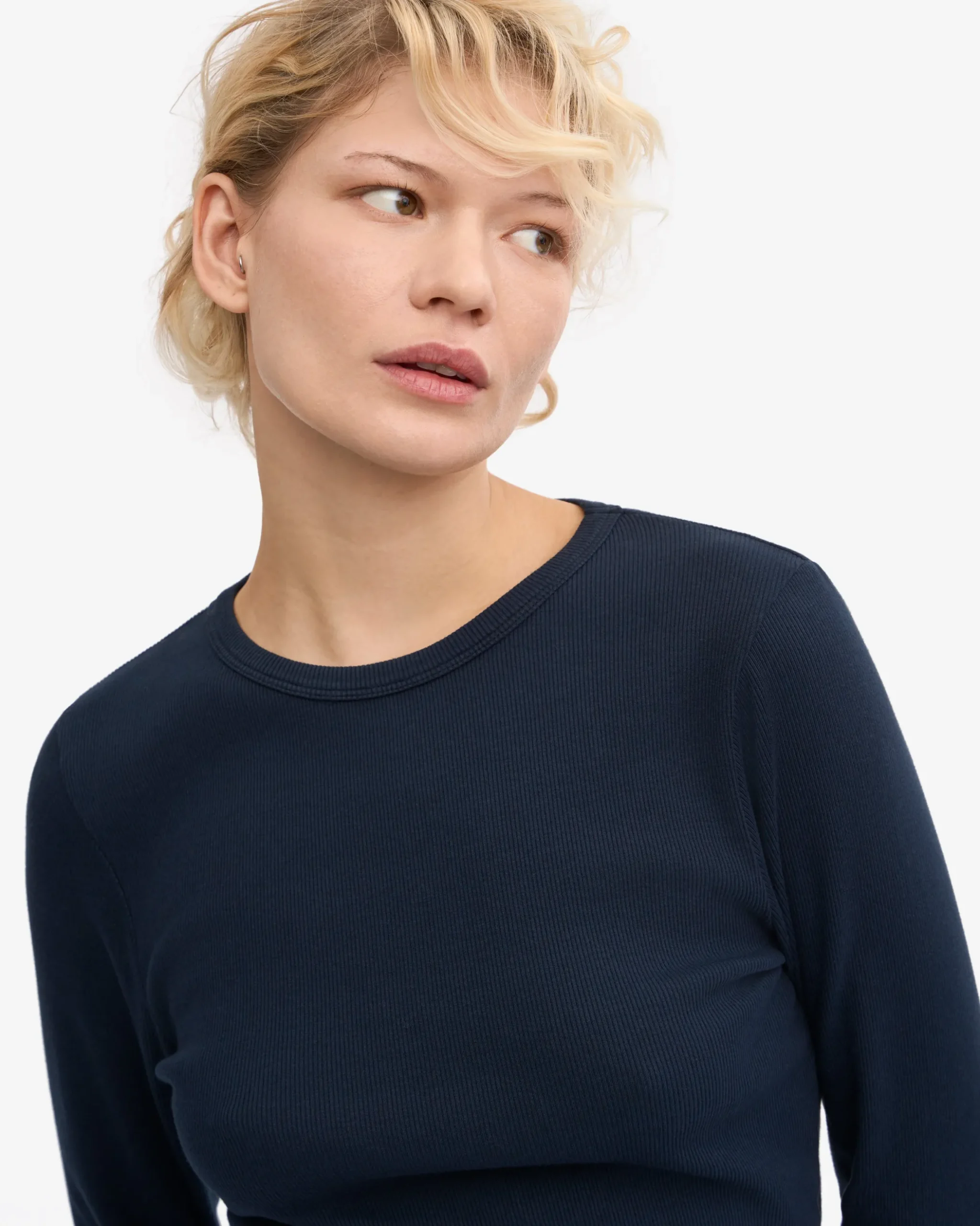 Women Organic Rib LS T-Shirt - Navy Blue
