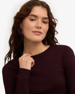 Women Organic Rib LS T-Shirt - Oxblood Red