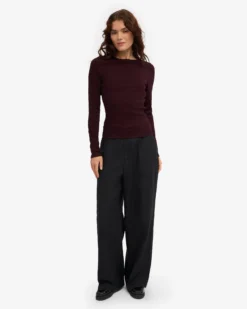 Women Organic Rib LS T-Shirt - Oxblood Red
