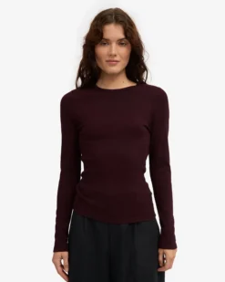 Women Organic Rib LS T-Shirt - Oxblood Red