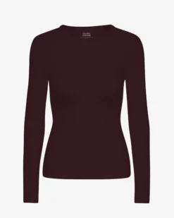 Women Organic Rib LS T-Shirt - Oxblood Red