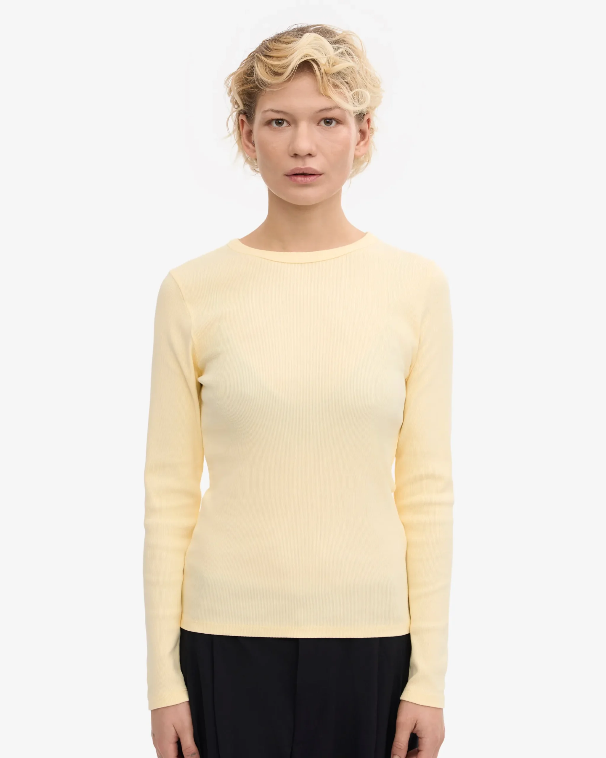 Women Organic Rib LS T-Shirt - Soft Yellow
