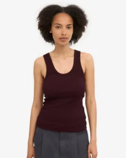 Women Organic Rib Tank Top - Oxblood Red