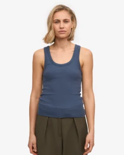 Women Organic Rib Tank Top - Petrol Blue