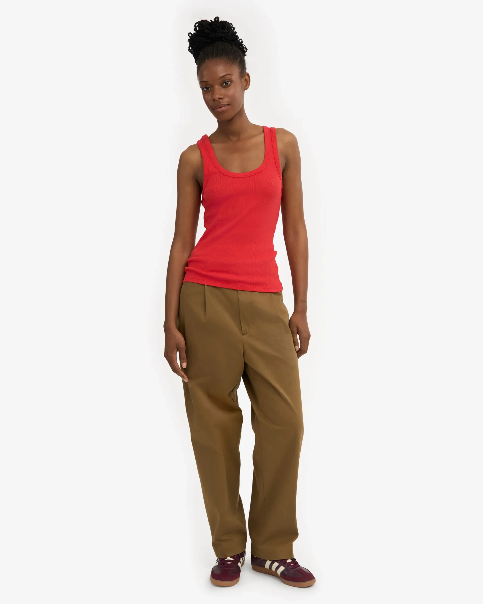 Women Organic Rib Tank Top - Red Tangerine